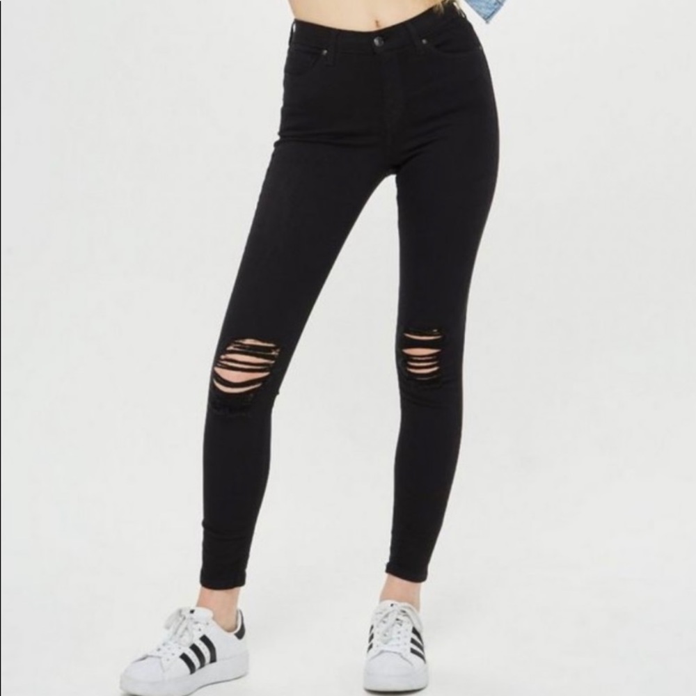 Topshop Jamie Stretch Black Distressed Jeans